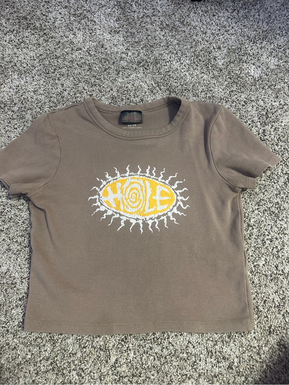 Tilly's Brown Short Sleeve Tee with Yellow Graphic